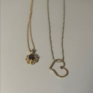 Costume Jewelry Gold Heart and Pendant Necklaces with Garnet Accent